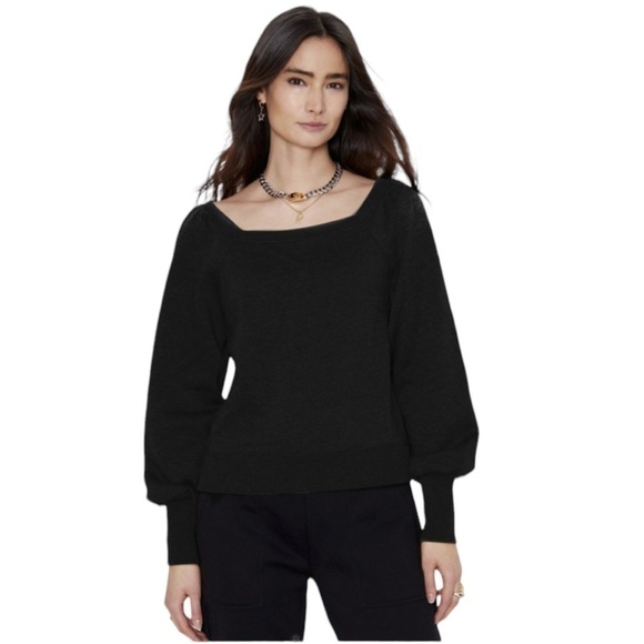 Rebecca Minkoff Ariel Square Neck Puff Sleeve Sweatshirt in Black XS - Picture 1 of 11